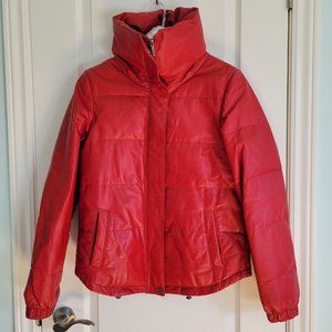 Red Genuine Leather Bomber Style Jacket